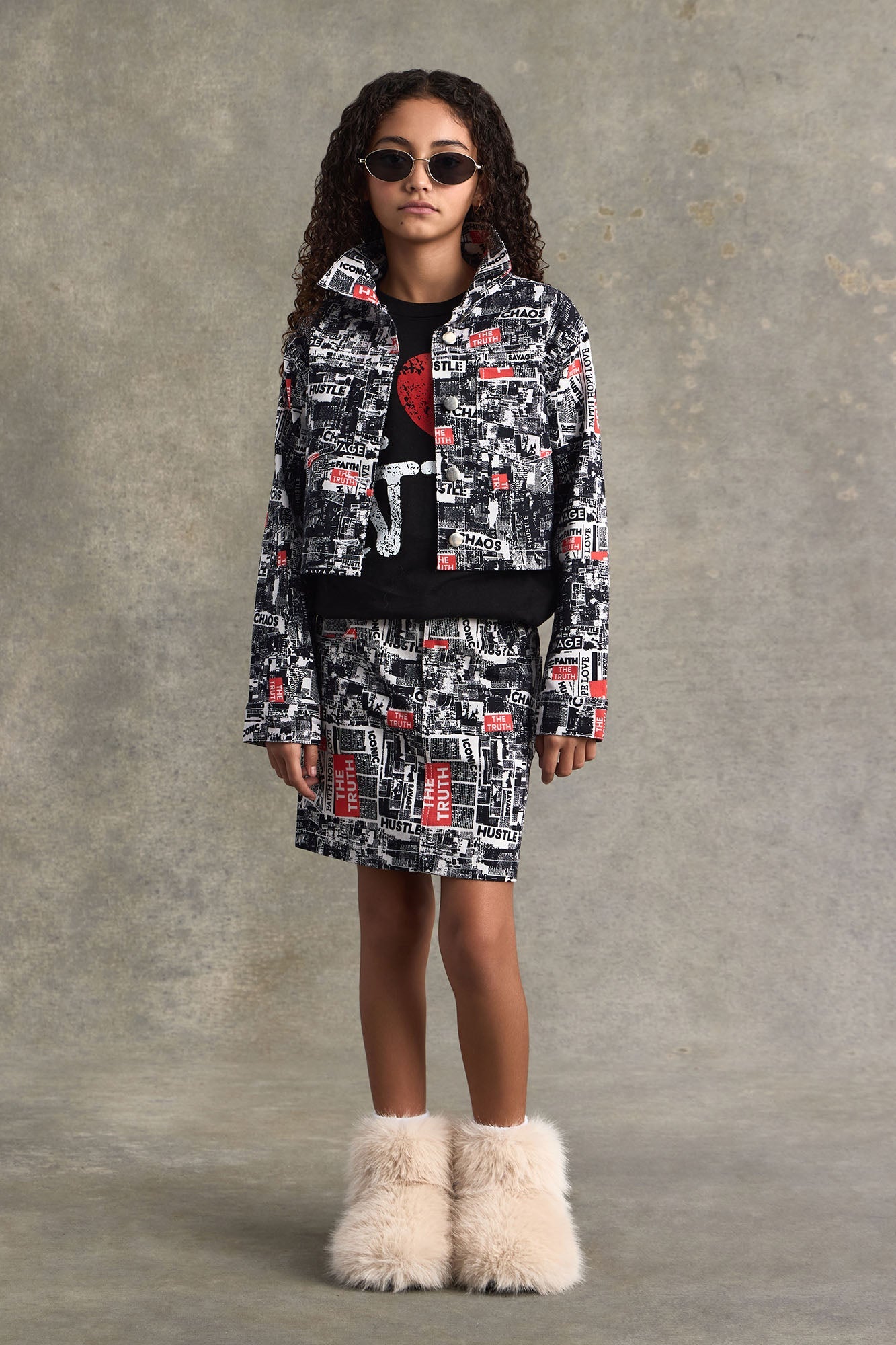 Mini Good News Printed Denim Jacket - Off White/combo