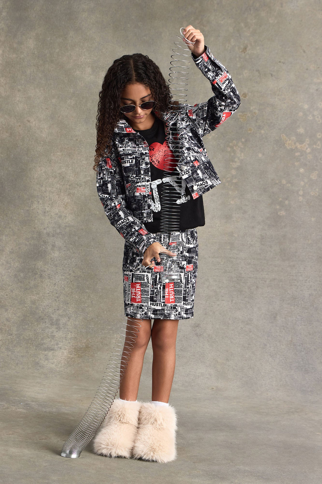 Mini Good News Printed Denim Skirt - Off White/combo