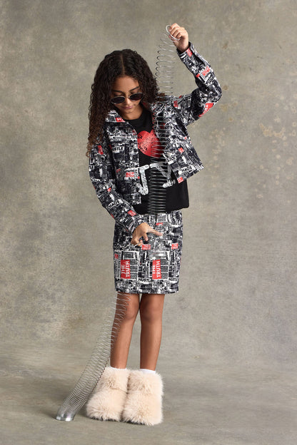 Mini Good News Printed Denim Skirt - Off White/combo