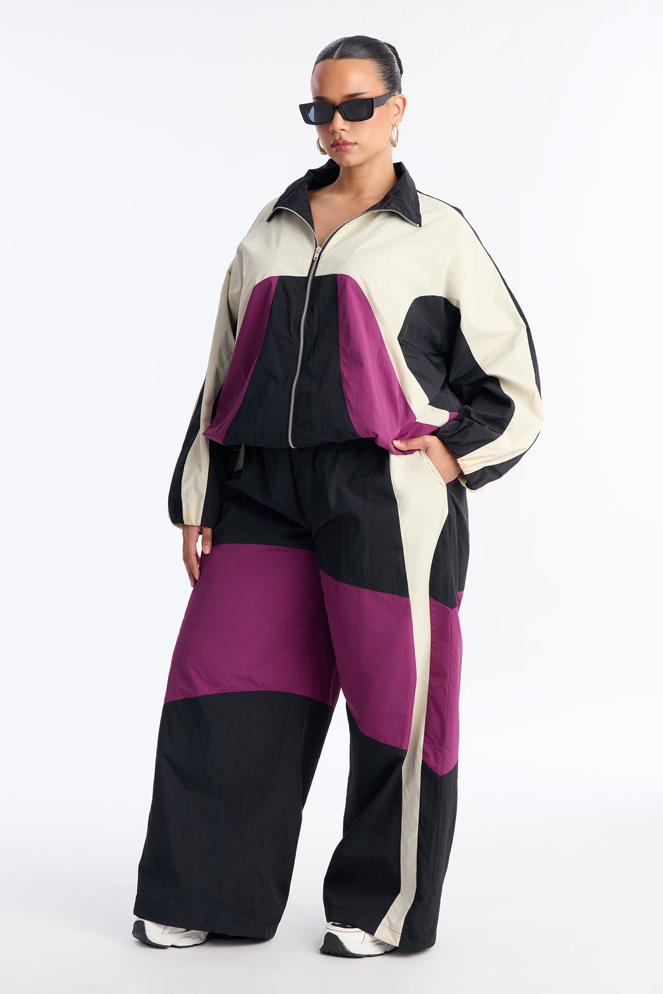 Gina Windbreaker Pant Set - Black/combo