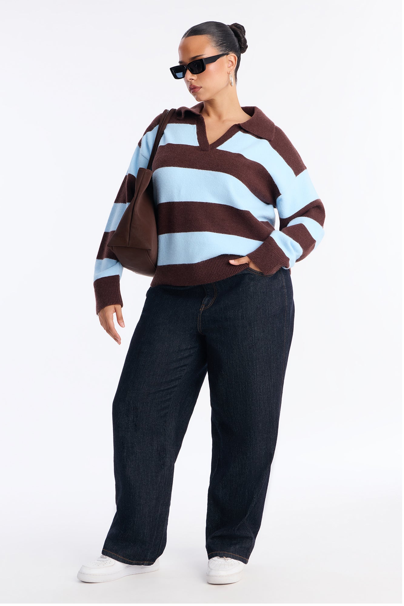 Study Date Collared Striped Sweater - Blue/combo