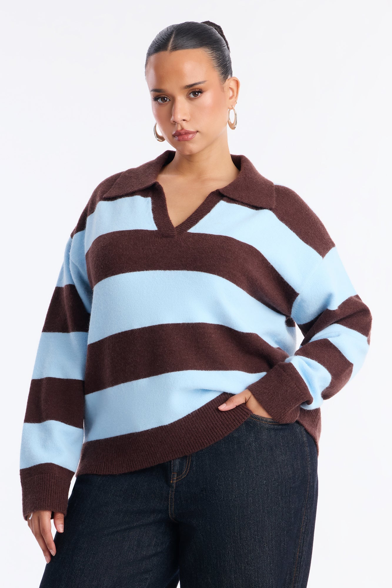 Study Date Collared Striped Sweater - Blue/combo