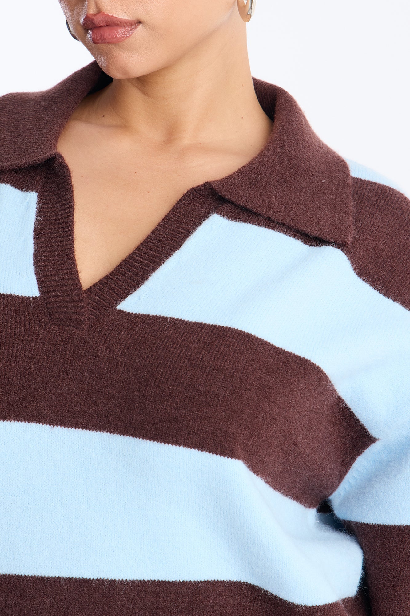 Study Date Collared Striped Sweater - Blue/combo