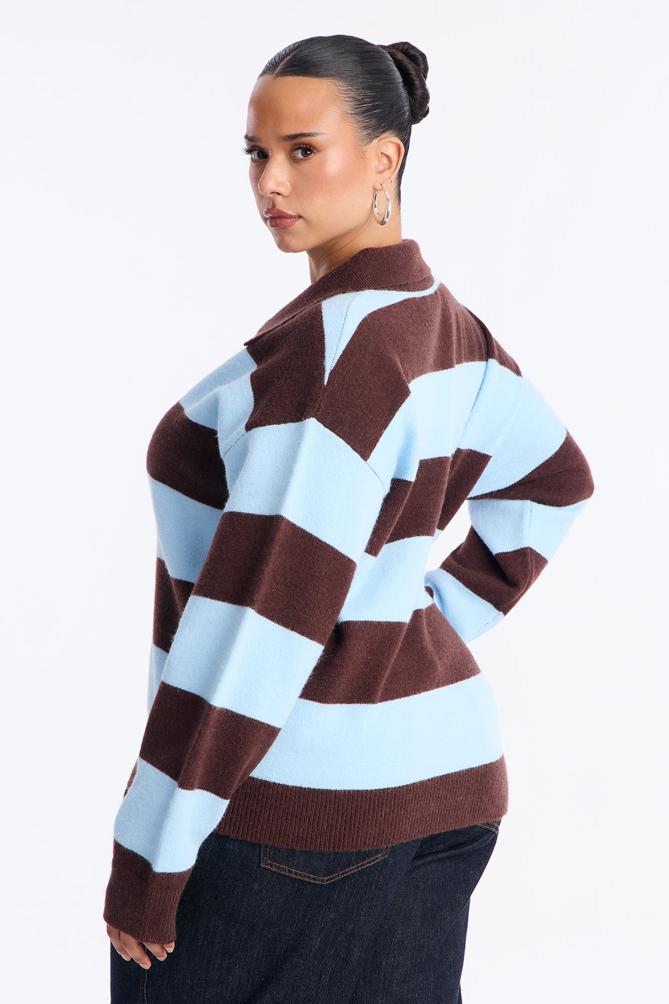 Study Date Collared Striped Sweater - Blue/combo