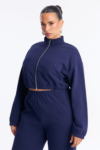 Audrina Funnel Neck Cropped Bomber Pant Set - Navy