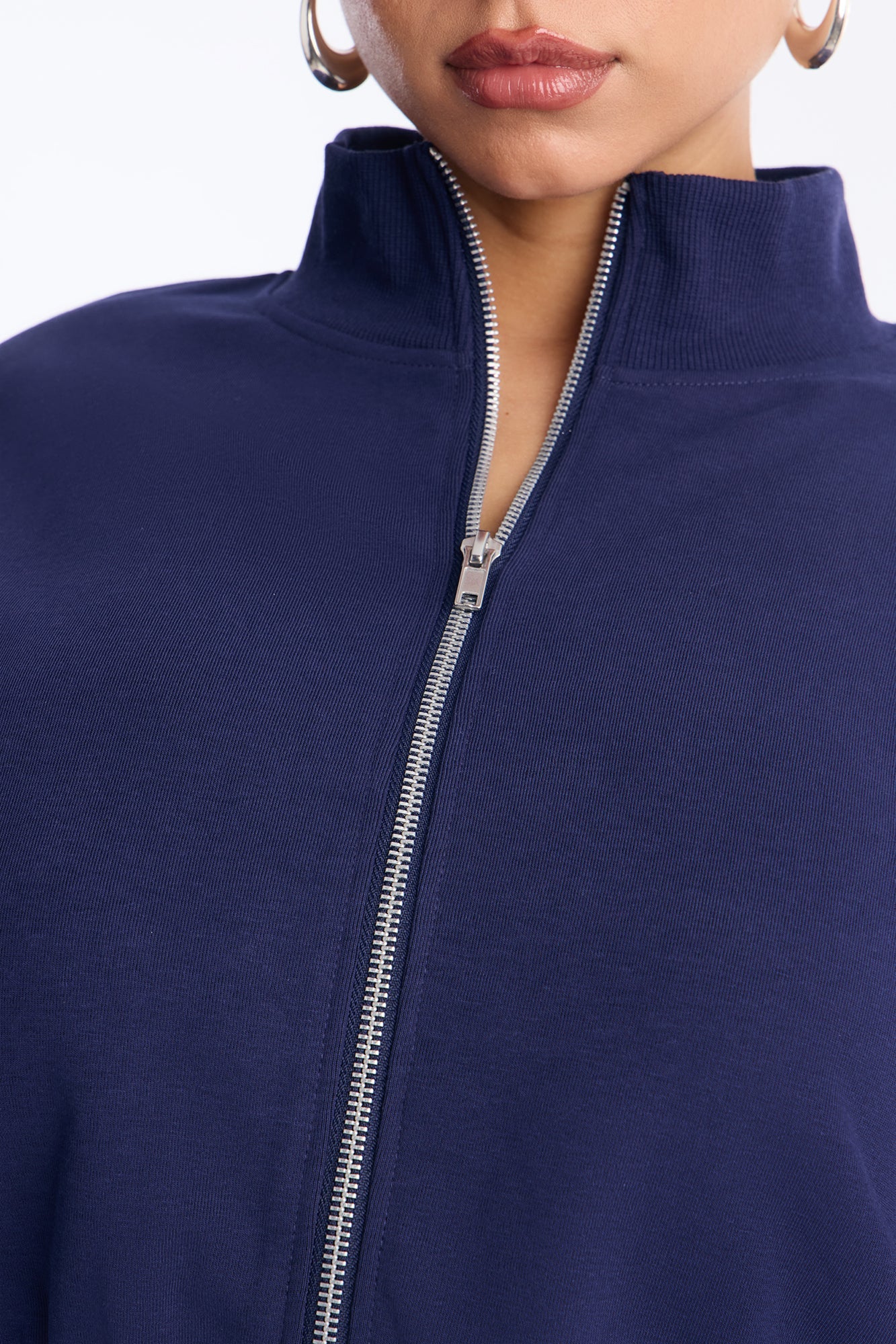 Audrina Funnel Neck Cropped Bomber Pant Set - Navy