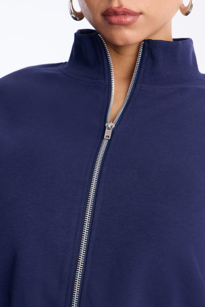 Audrina Funnel Neck Cropped Bomber Pant Set - Navy