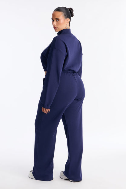 Audrina Funnel Neck Cropped Bomber Pant Set - Navy