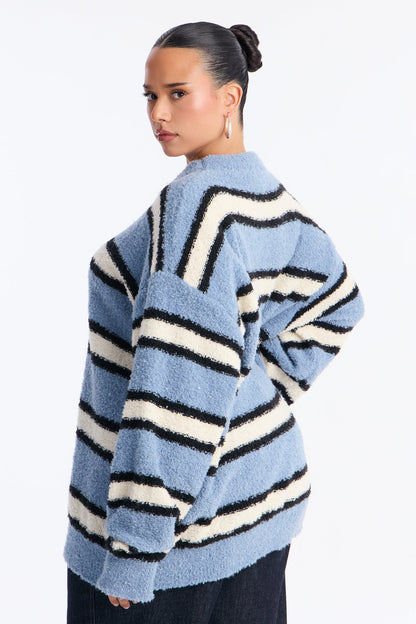 Quality Time Striped Pullover Sweater - Blue