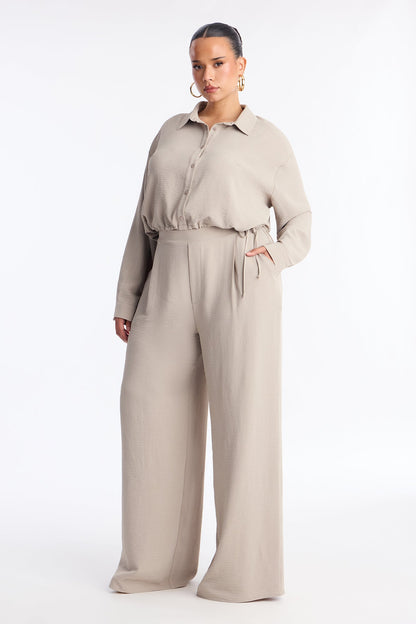 Makenzie Drawstring Waist Pant Set - Stone