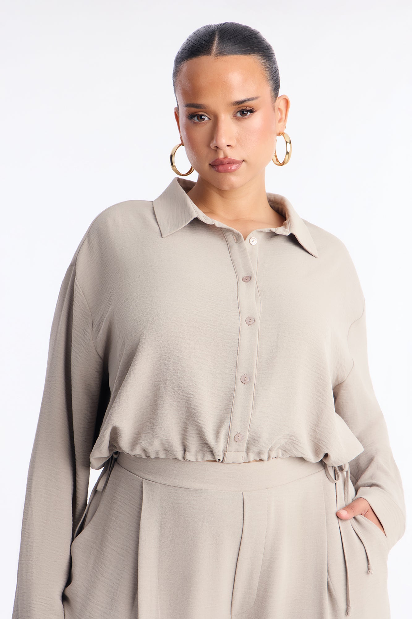 Makenzie Drawstring Waist Pant Set - Stone