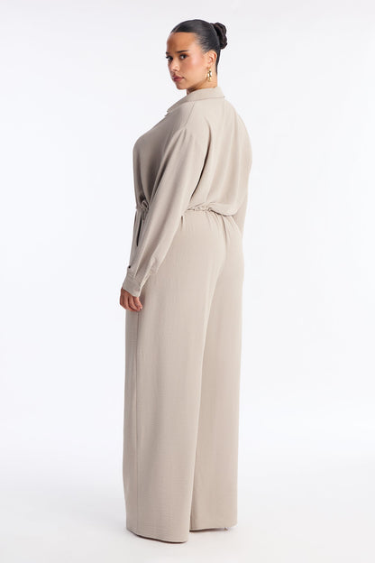 Makenzie Drawstring Waist Pant Set - Stone