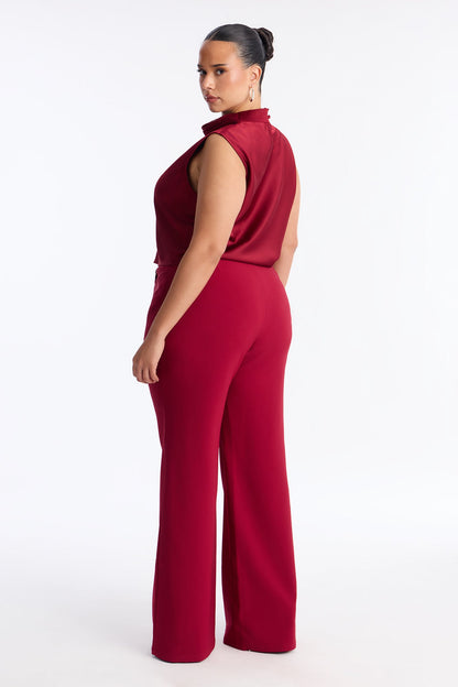 Luciana Satin Wide Leg Pant Set - Red