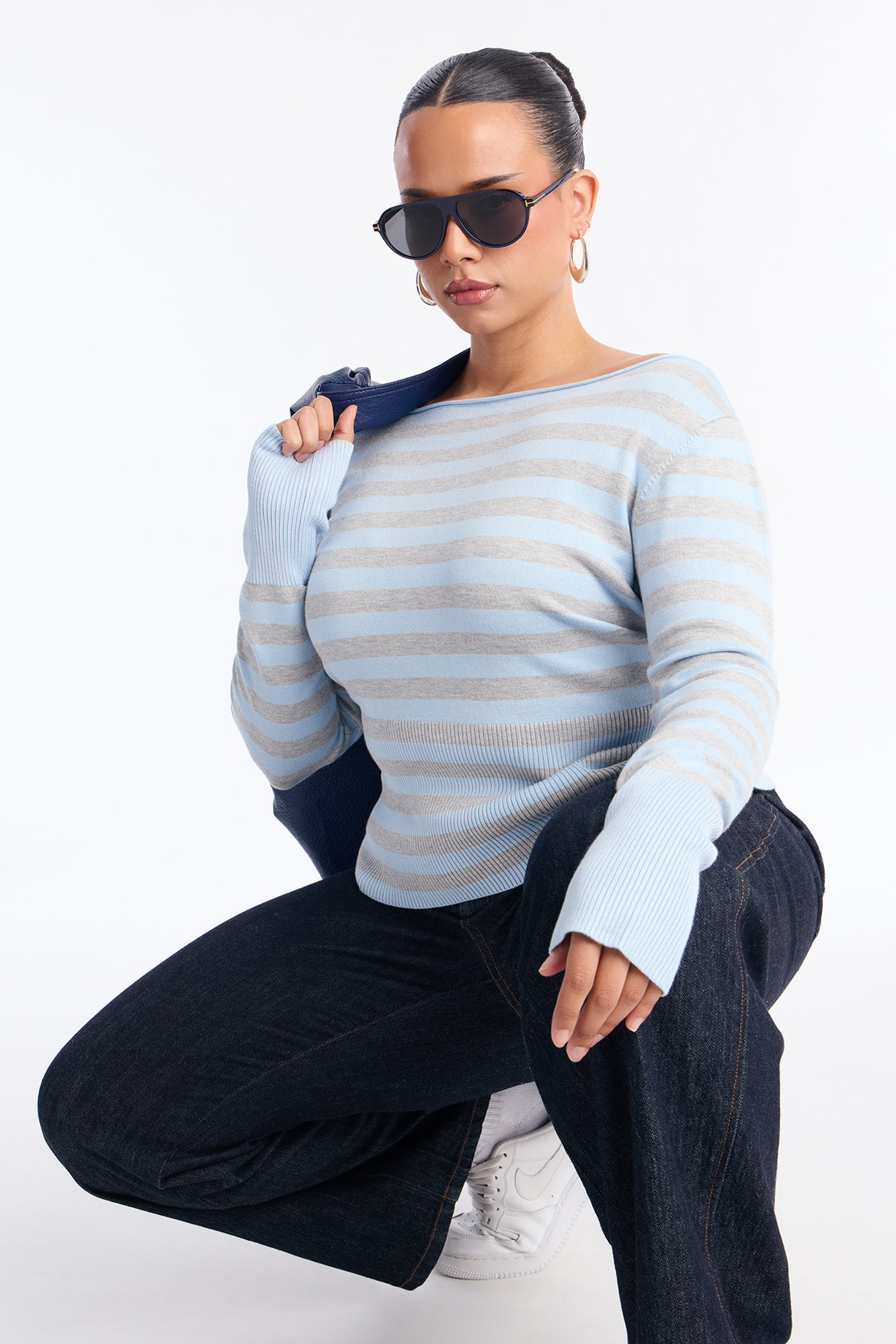 City Scene Striped Sweater Top - Blue/combo