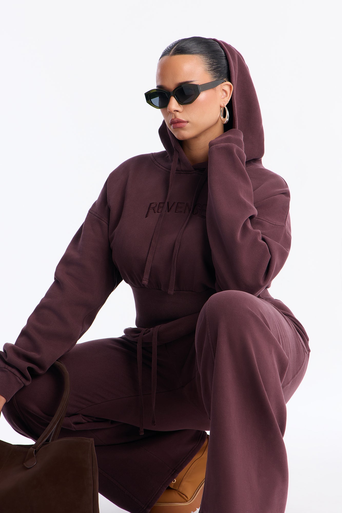 Revenge Fleece Wide Leg Pant Set - Plum