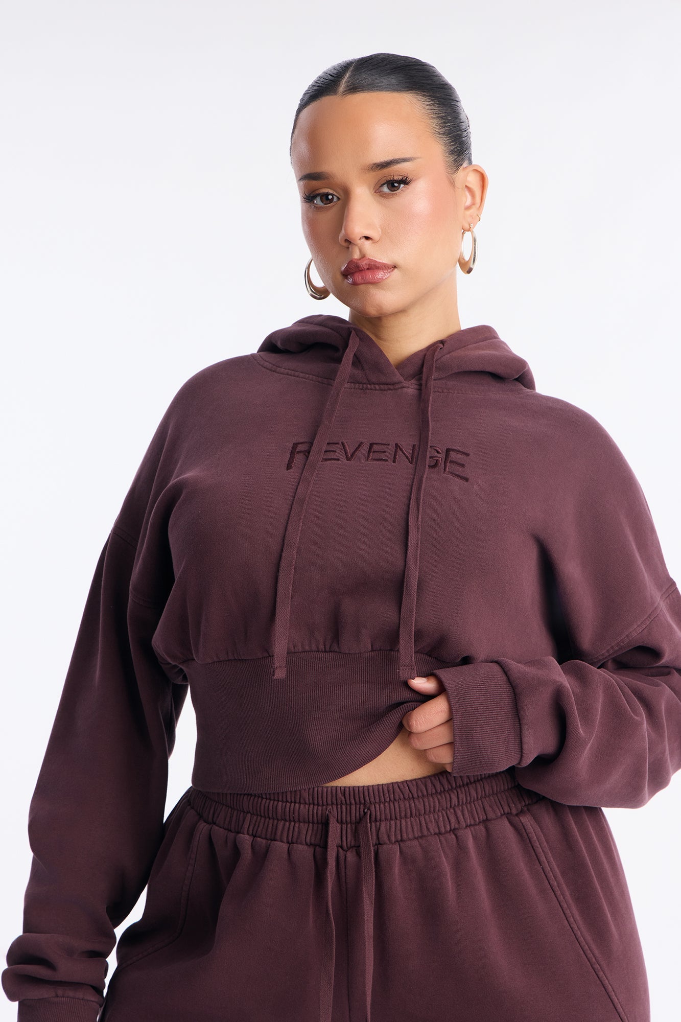 Revenge Fleece Wide Leg Pant Set - Plum