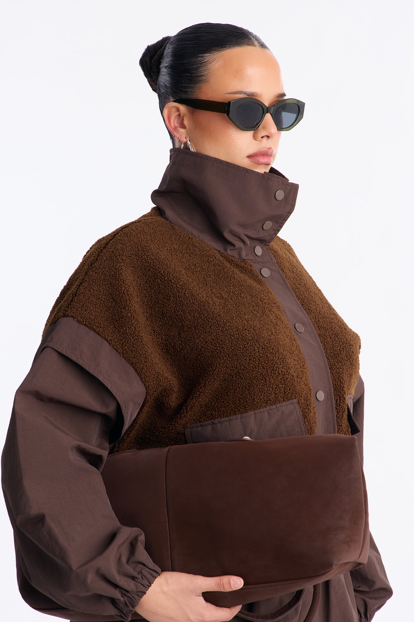 Lowkey Windbreaker Sherpa Pant Set - Chocolate