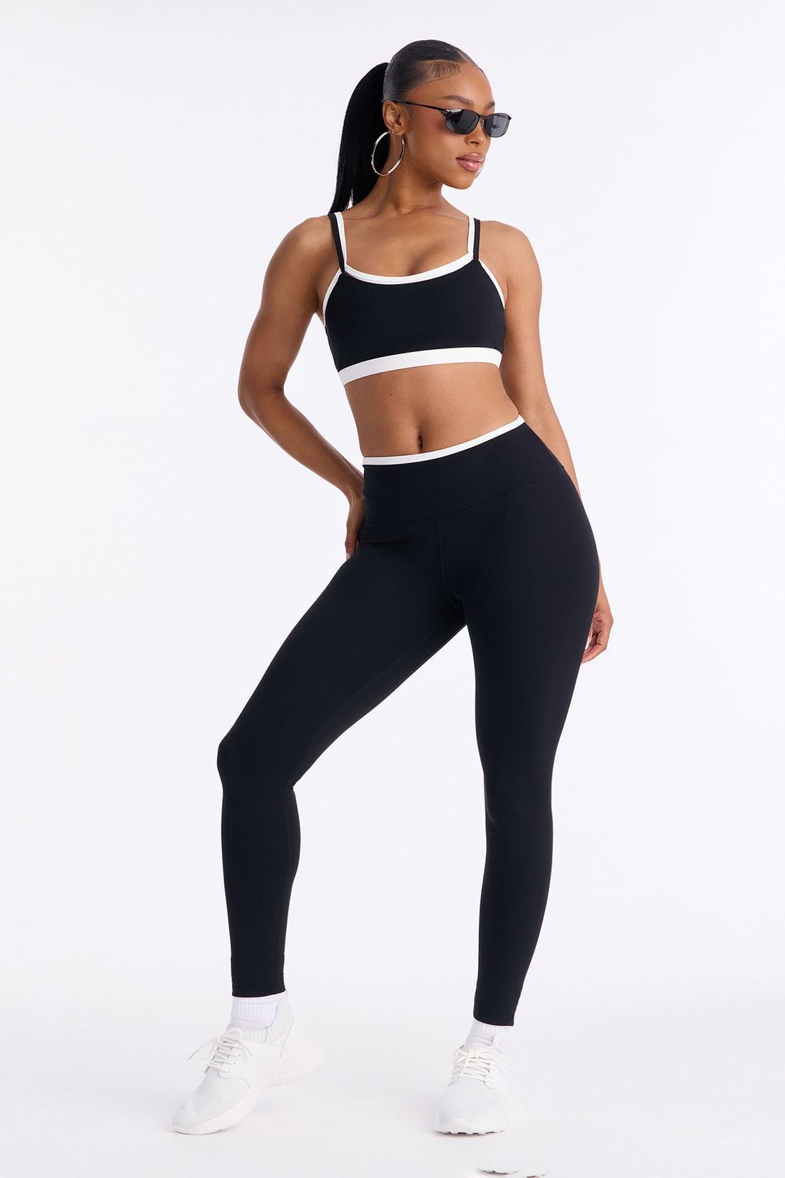 Double Take Contrast Legging Set - Black