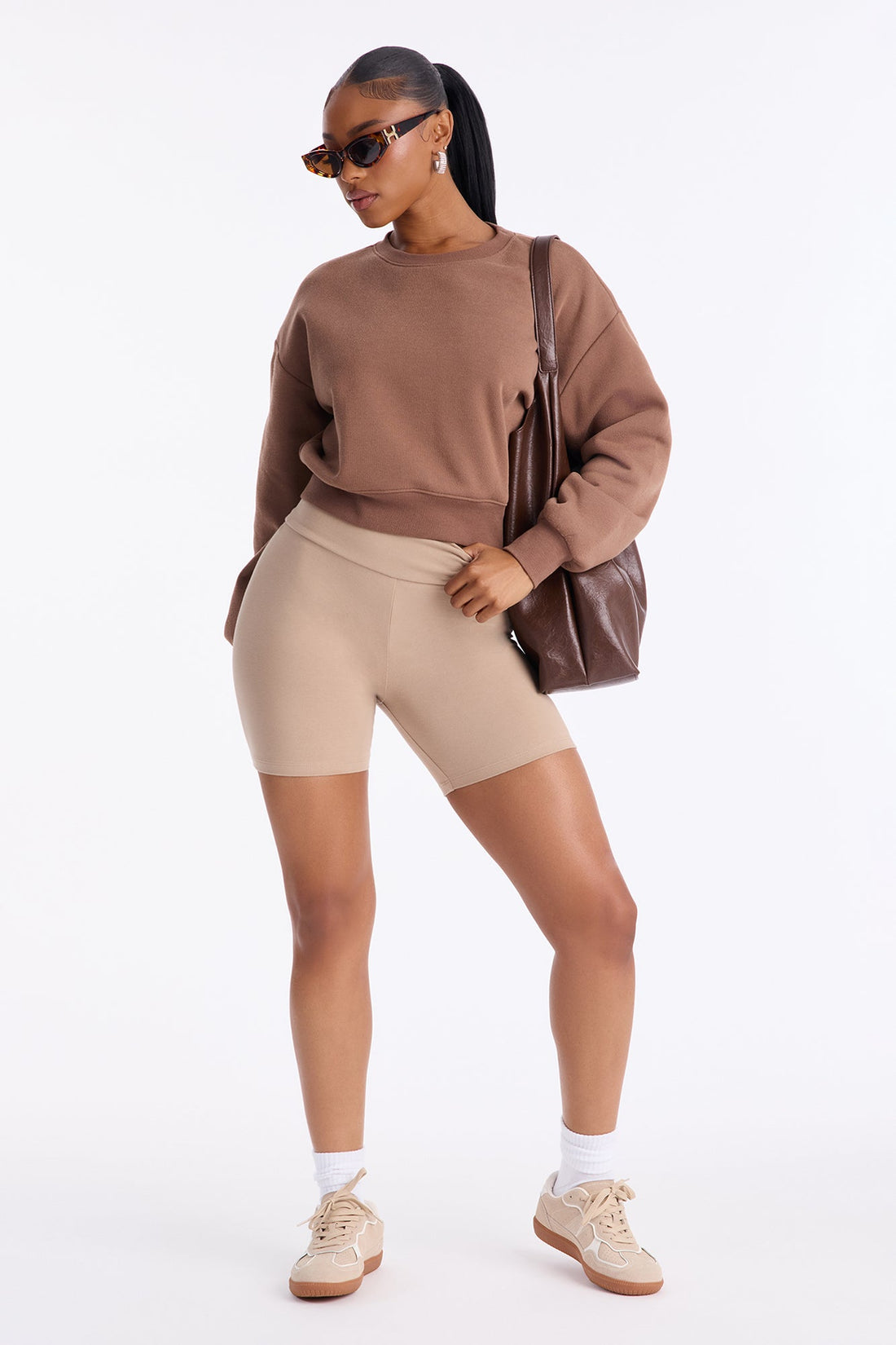 Quinn Mid Rise Everyday Cotton Biker Short 5″ - Tan