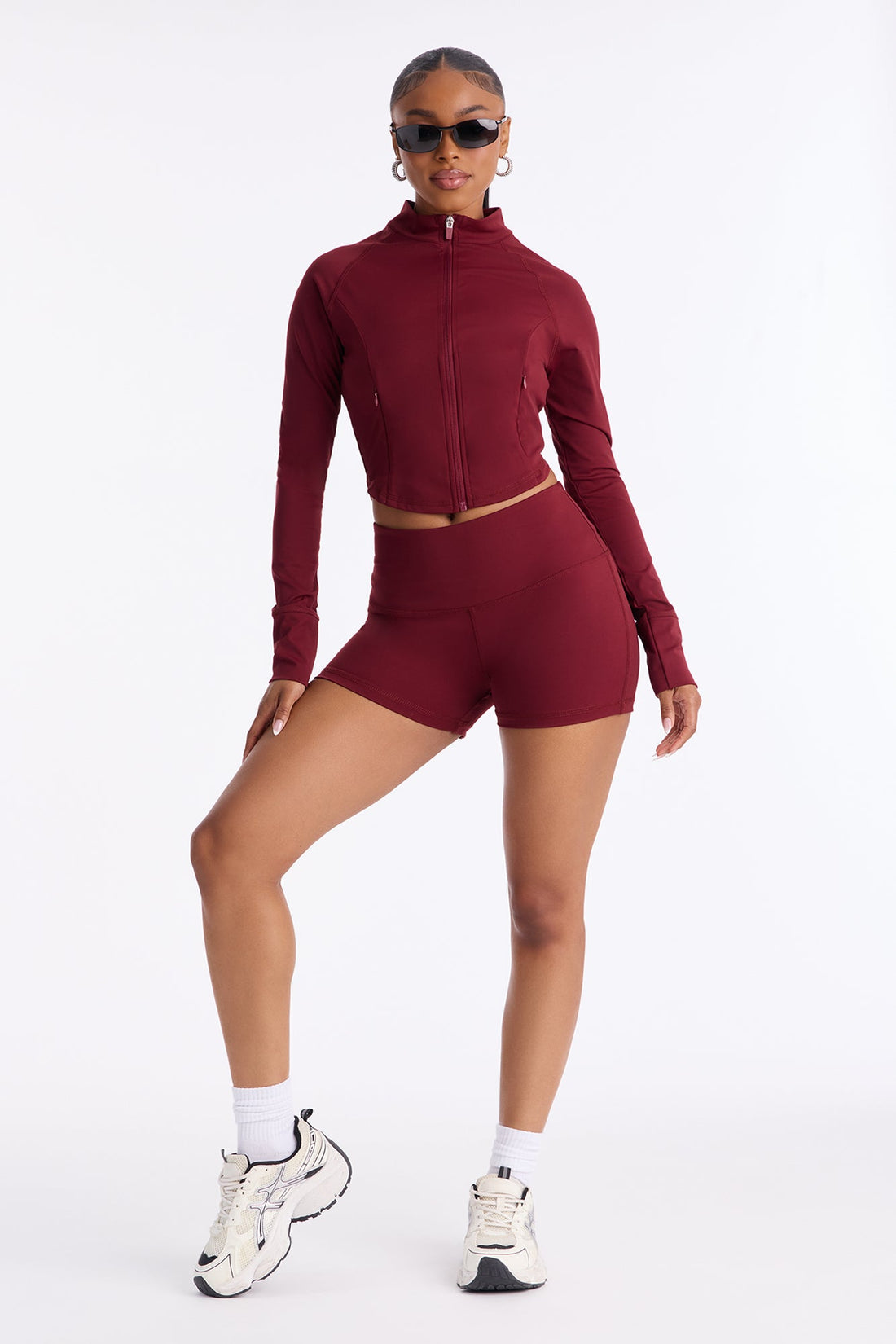 Sporty Vibe Biker Short Set - Burgundy