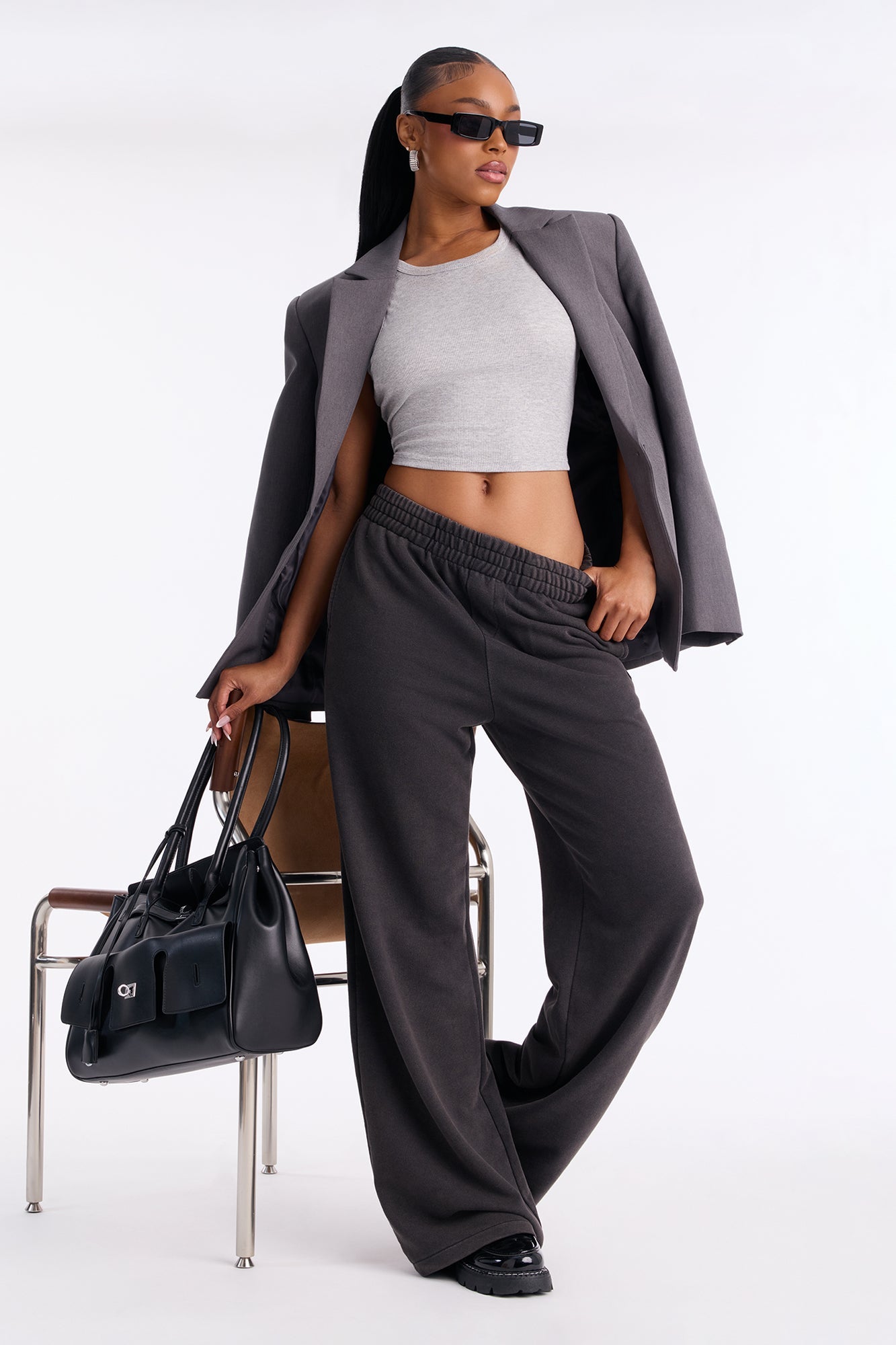 Jesly Fleece Washed Pants - Charcoal