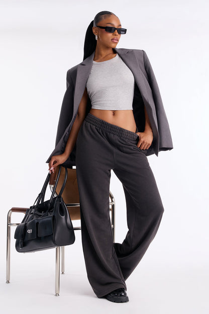 Jesly Fleece Washed Pants - Charcoal