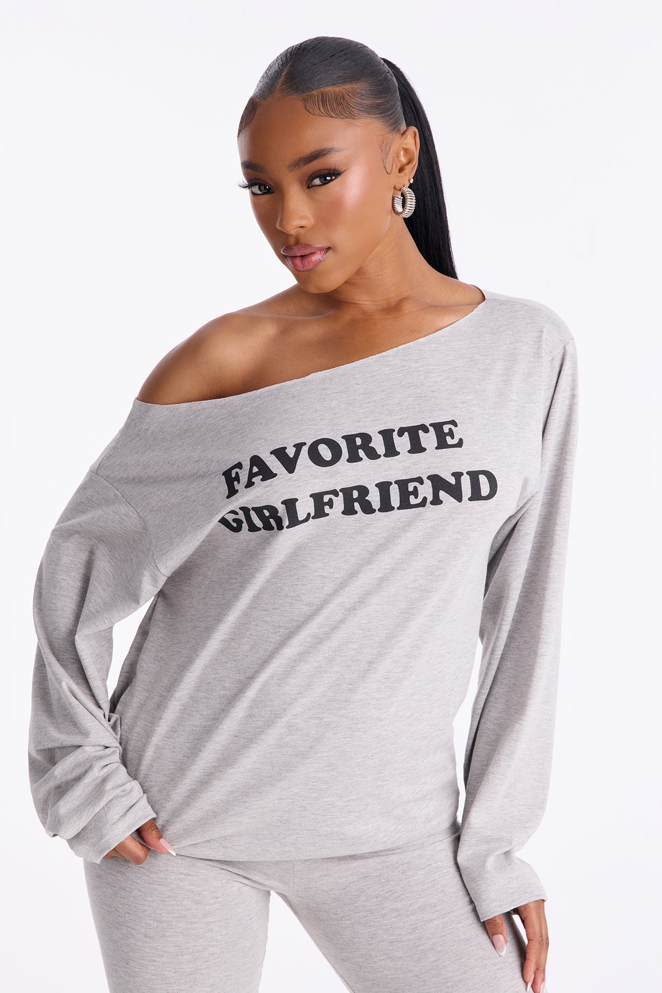 Favorite Girlfriend Off Shoulder Leggings Pant Set - Heather Grey