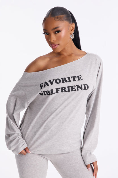 Favorite Girlfriend Off Shoulder Leggings Pant Set - Heather Grey