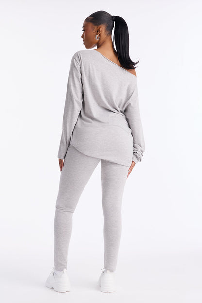 Favorite Girlfriend Off Shoulder Leggings Pant Set - Heather Grey