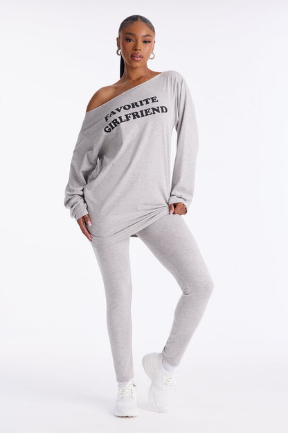 Favorite Girlfriend Off Shoulder Leggings Pant Set - Heather Grey