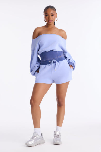 Come Find Me Washed Fleece Mix Short Set - Periwinkle
