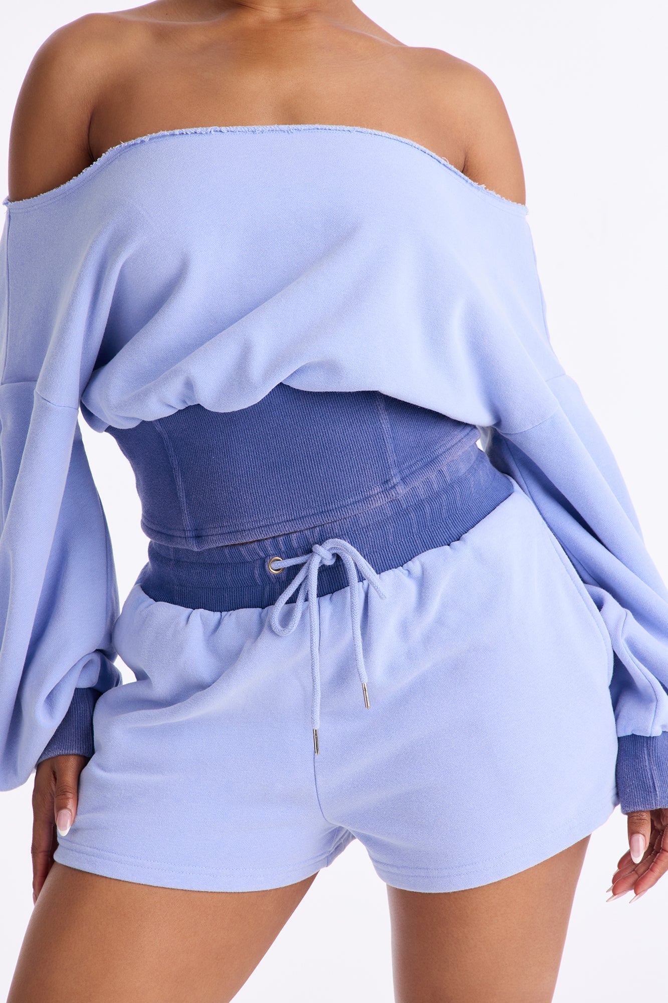 Come Find Me Washed Fleece Mix Short Set - Periwinkle