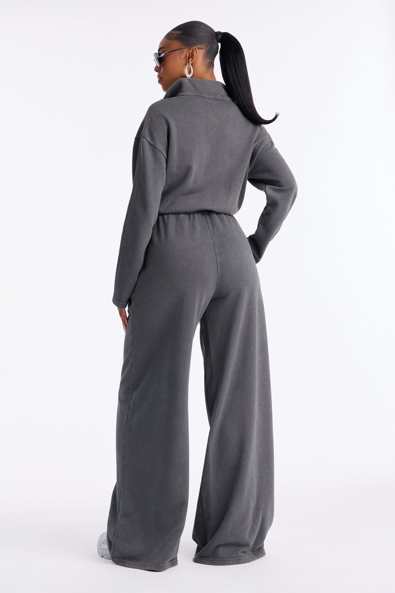 Busy Schedule Washed French Terry Jumpsuit - Charcoal