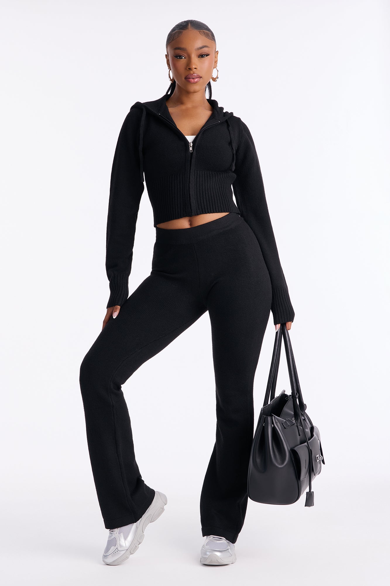 CozyCash Sweater Flare Pant - Black