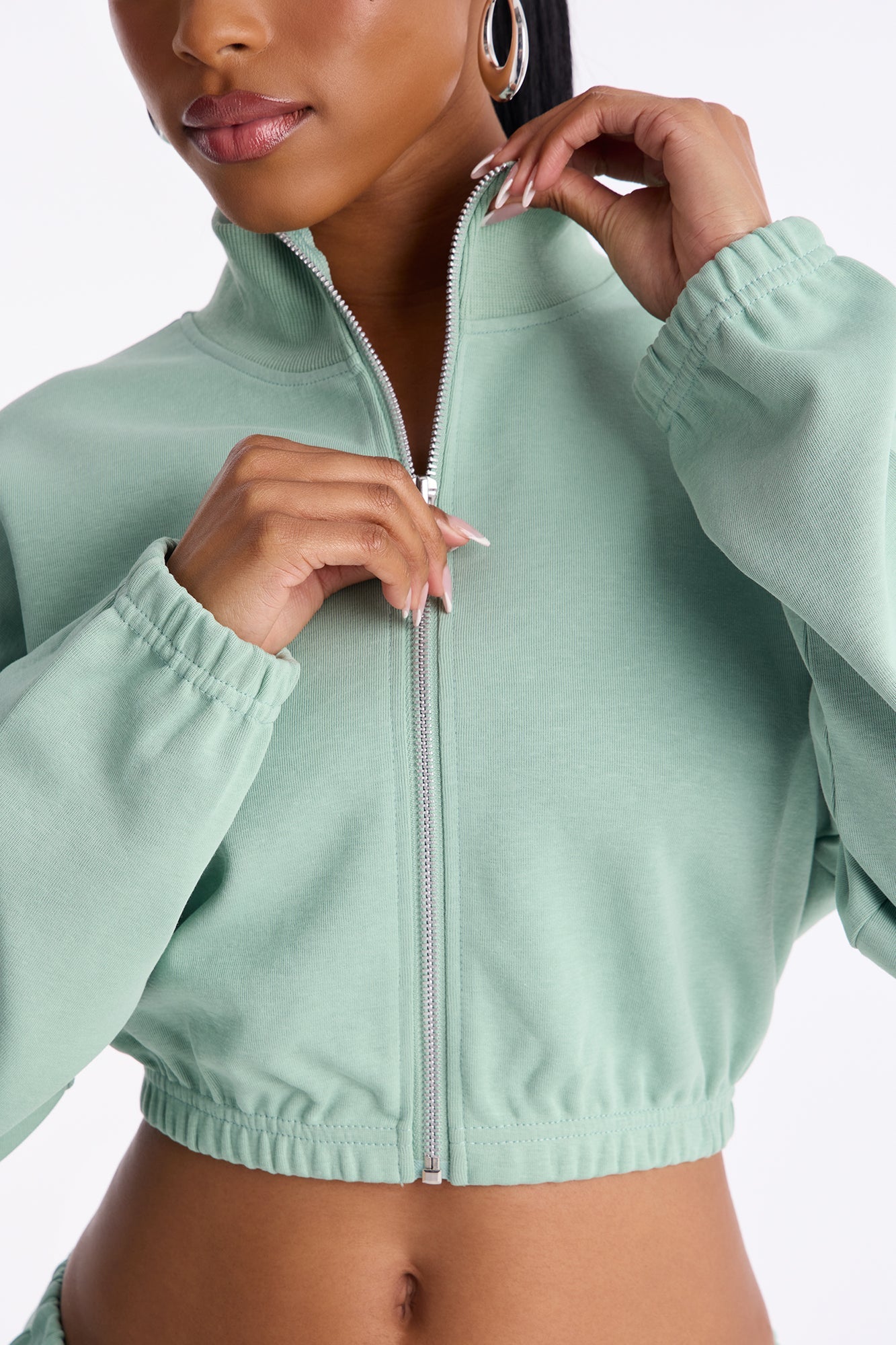 Audrina Funnel Neck Cropped Bomber Pant Set - Sage