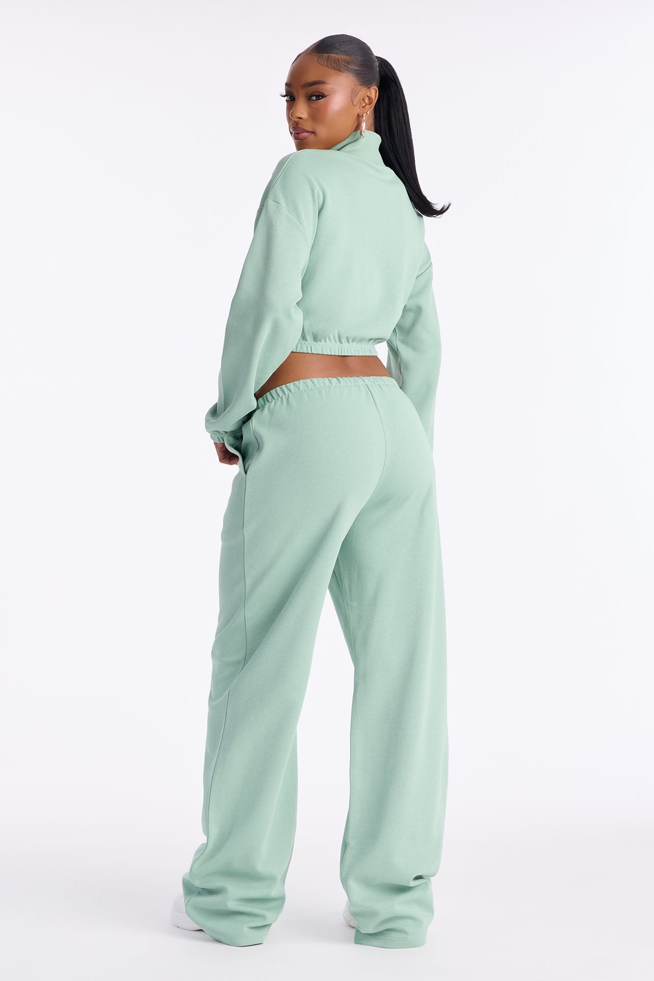 Audrina Funnel Neck Cropped Bomber Pant Set - Sage