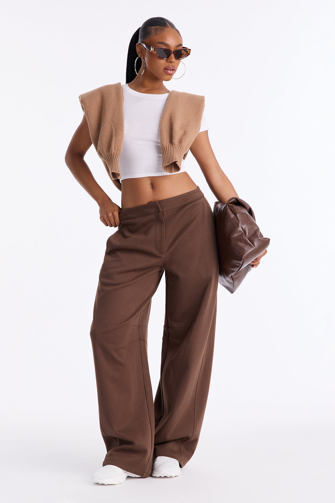 Juni Heavy Knit Jersey Barrel Leg Pant 31″ - Chocolate