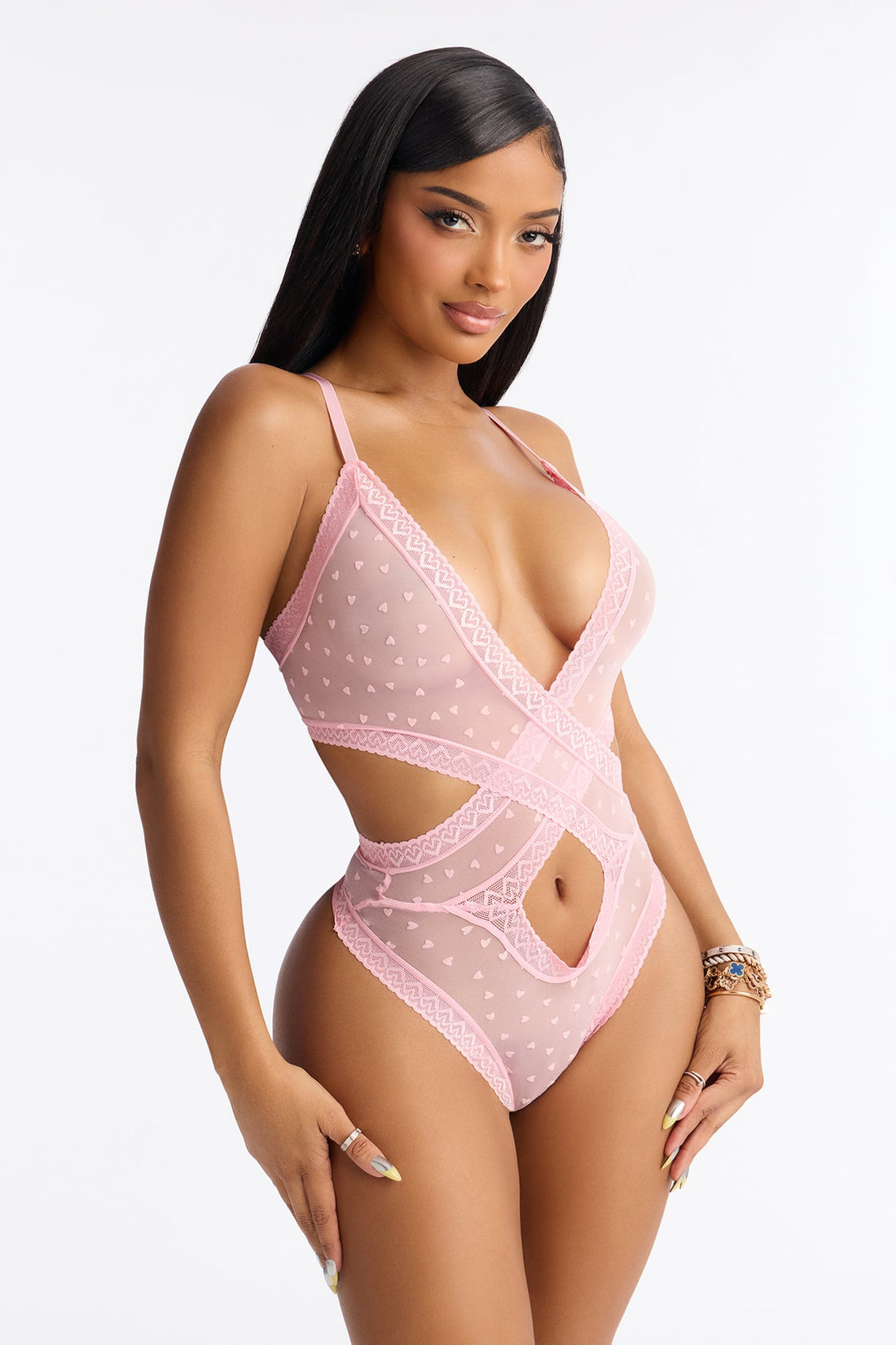 Tatiana Heart To Heart Mesh Teddy - Pink