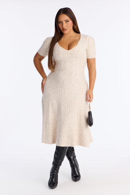 Tyra Cable Knit Sweater Midi Dress - Cream