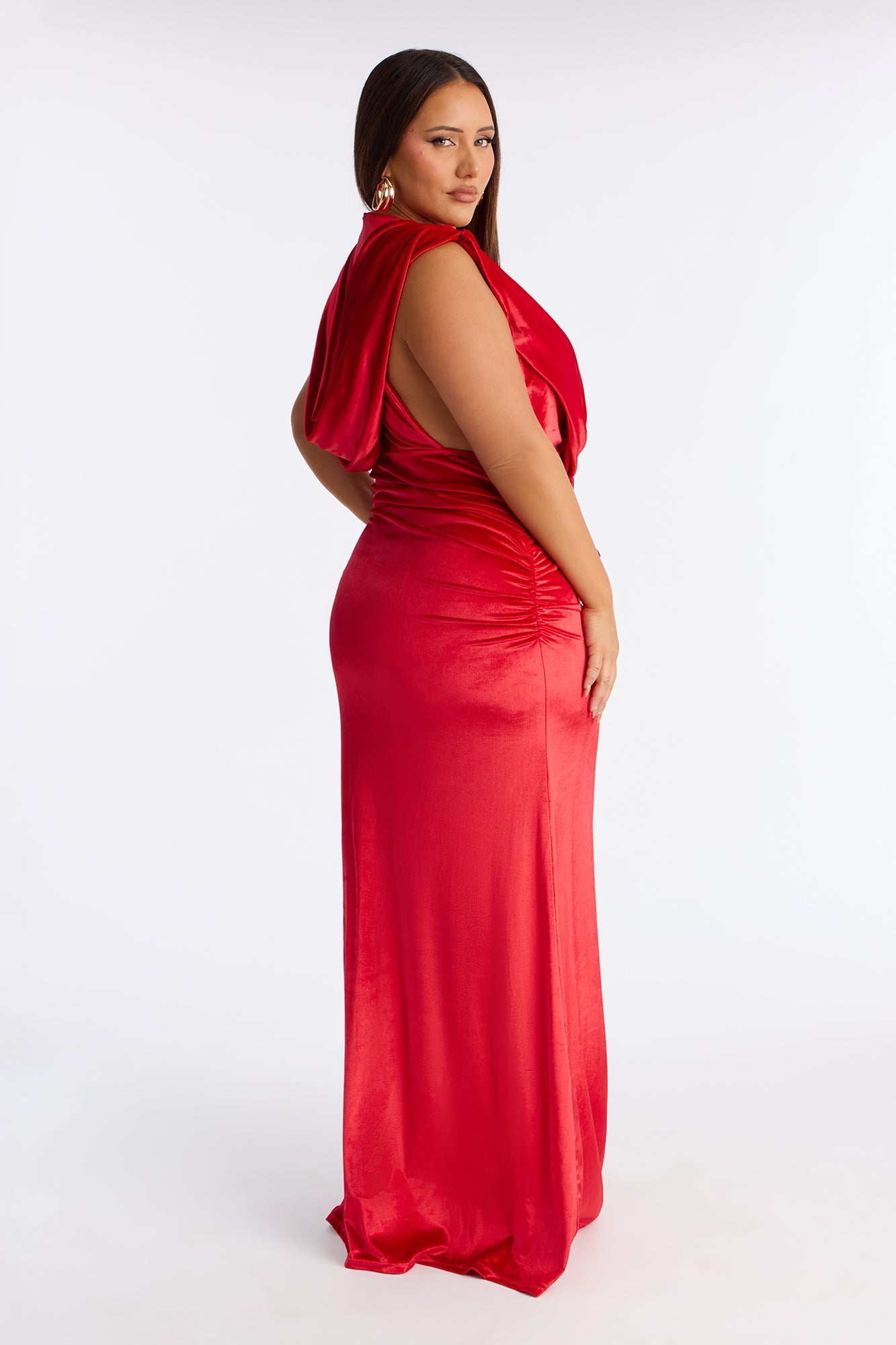 Maribel Draped Velvet Maxi Dress - Red