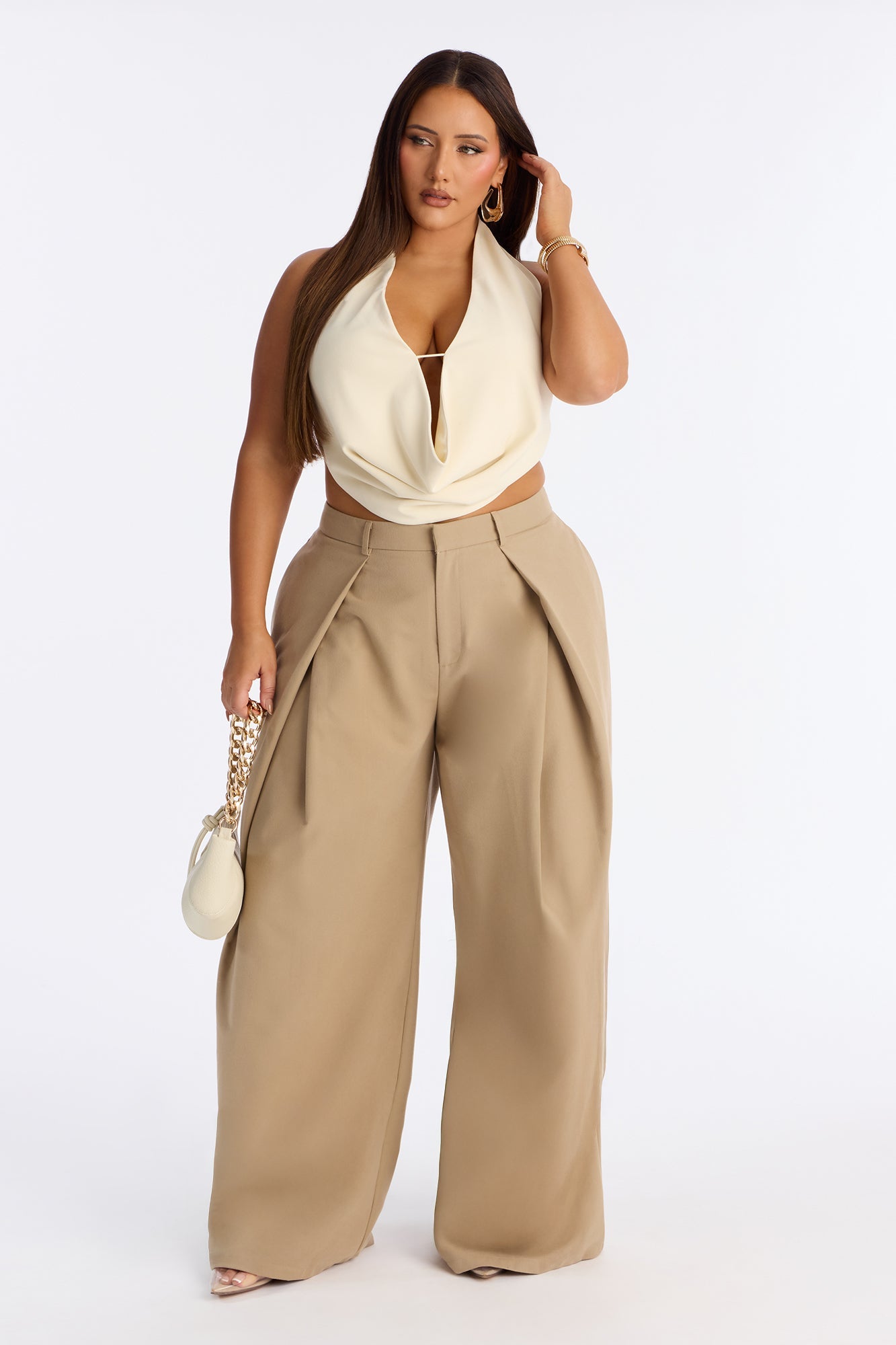 Executive Realness Pleated Wide Leg Trouser 33″ - Taupe