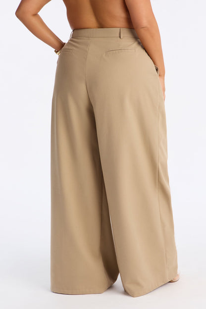Executive Realness Pleated Wide Leg Trouser 33″ - Taupe