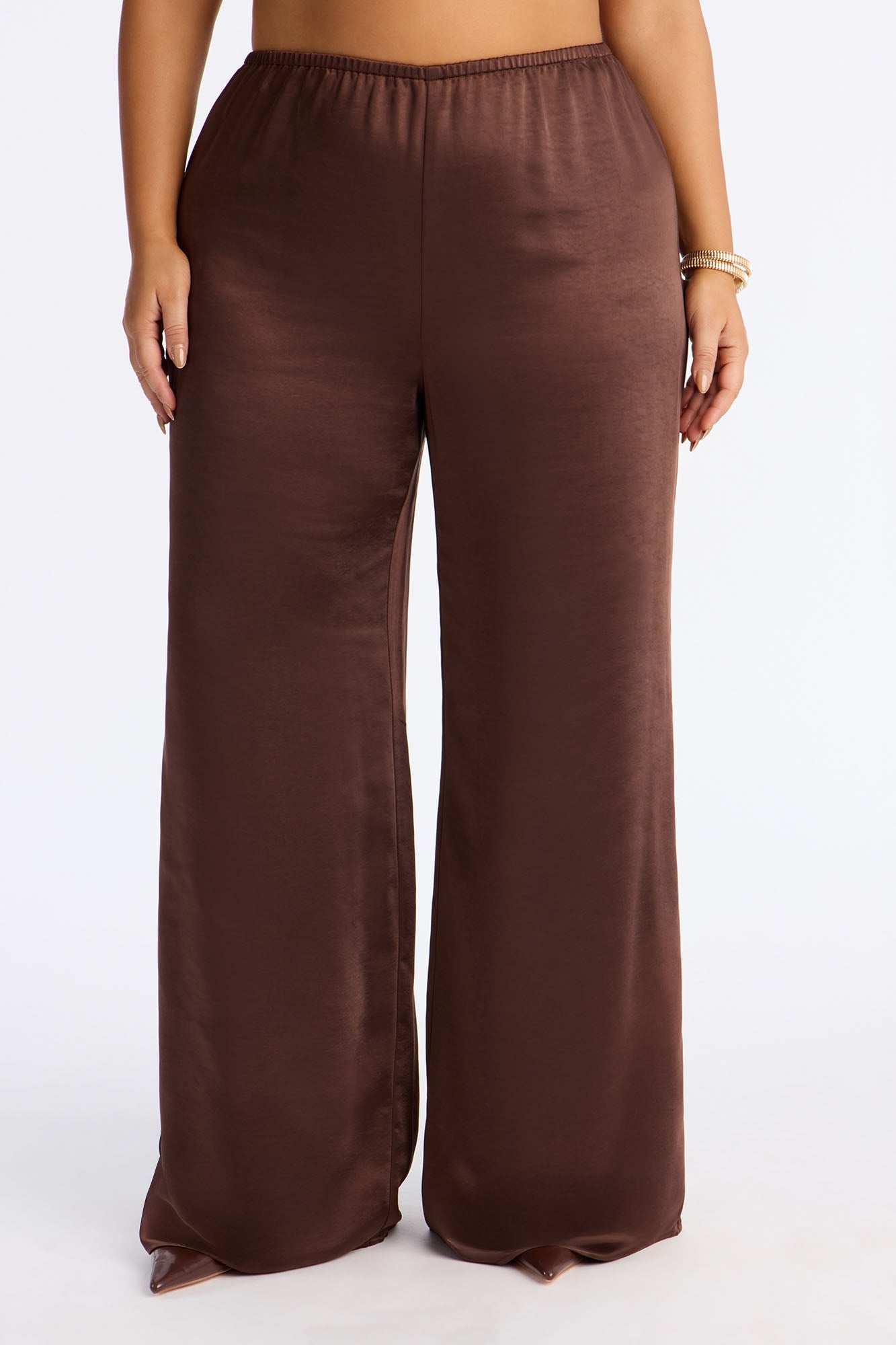 Luxurious Living Pull On Satin Wide Leg Pant 33″ - Chocolate