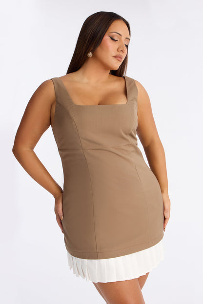 Presley Pleated Mini Dress - Mocha