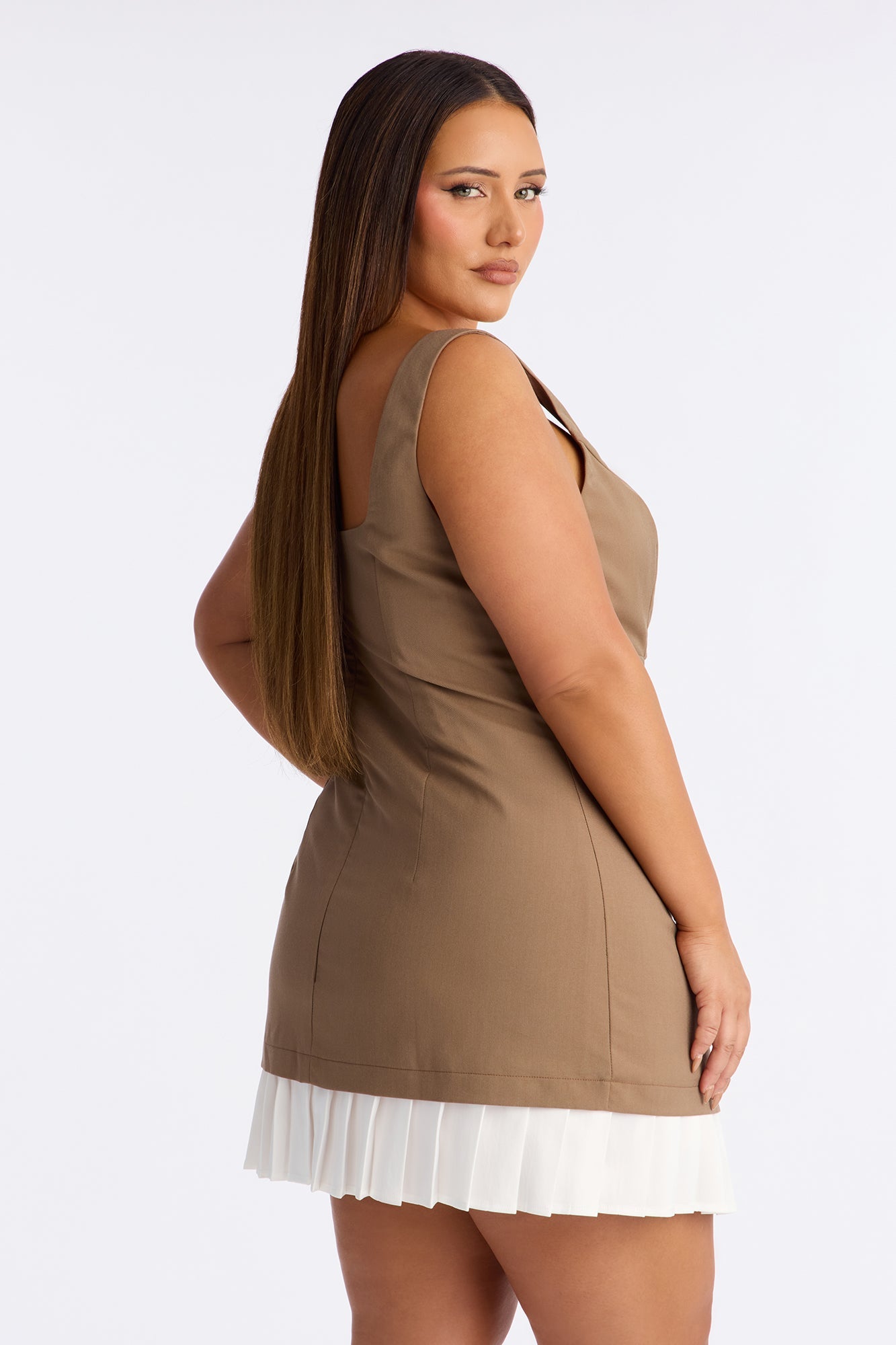 Presley Pleated Mini Dress - Mocha