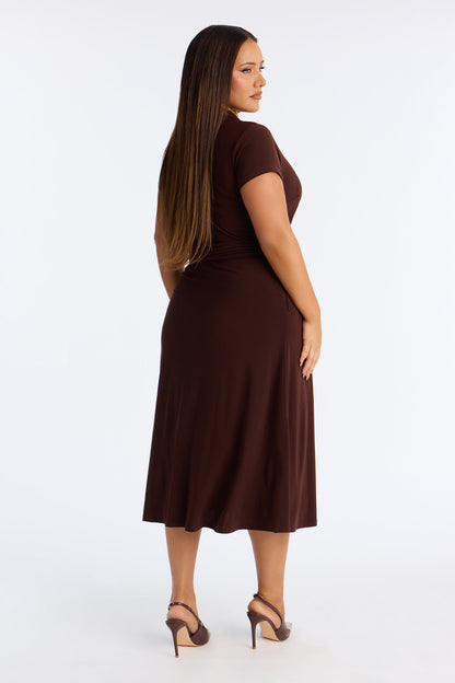 Elise Button Up Midi Dress - Chocolate
