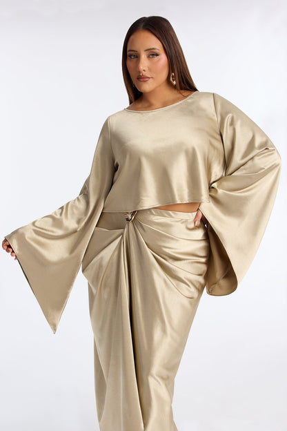 Macey Satin Midi Skirt Set - Champagne