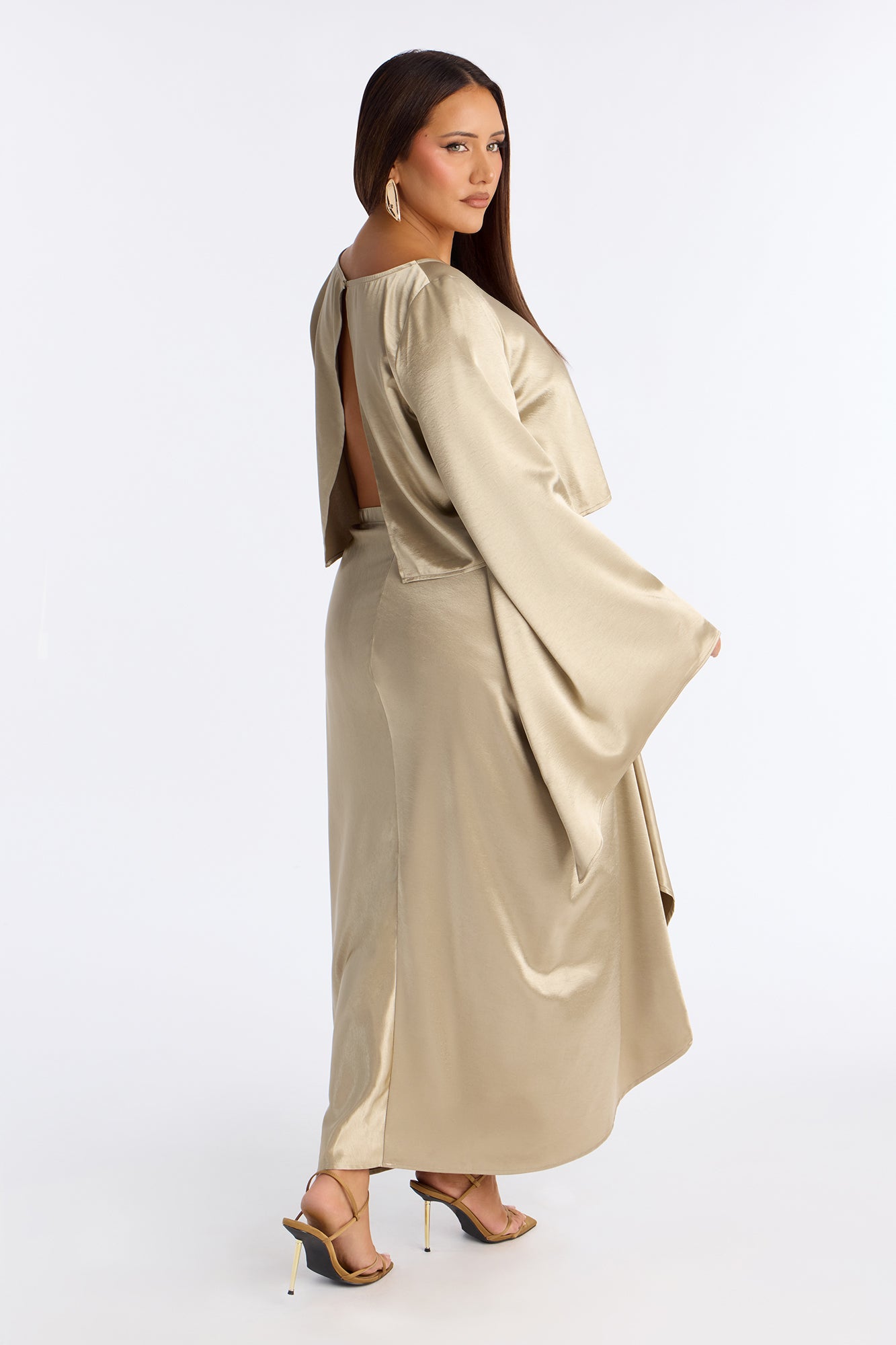 Macey Satin Midi Skirt Set - Champagne