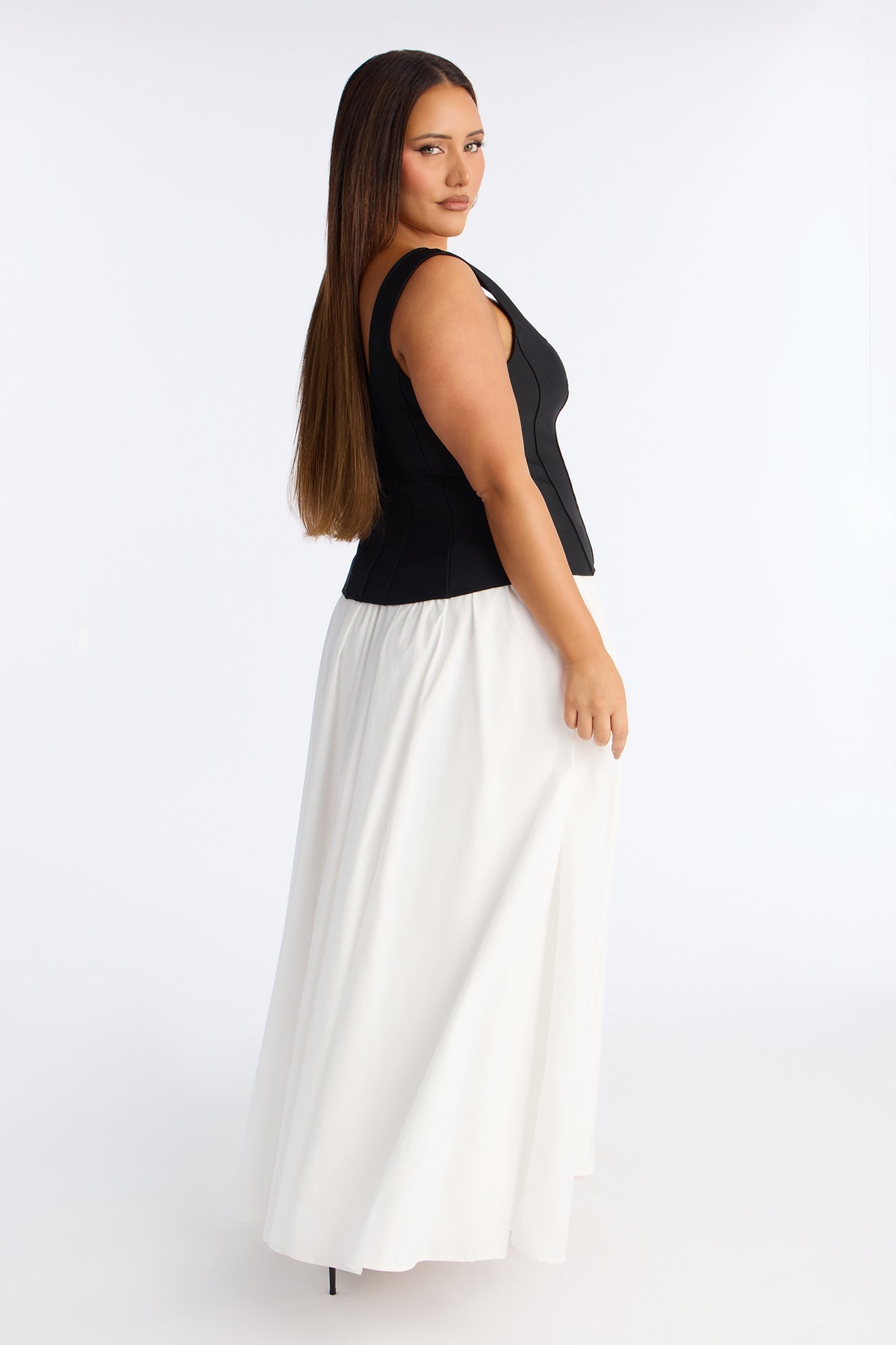 Georgia Peplum Bandage Maxi Dress - Black/White