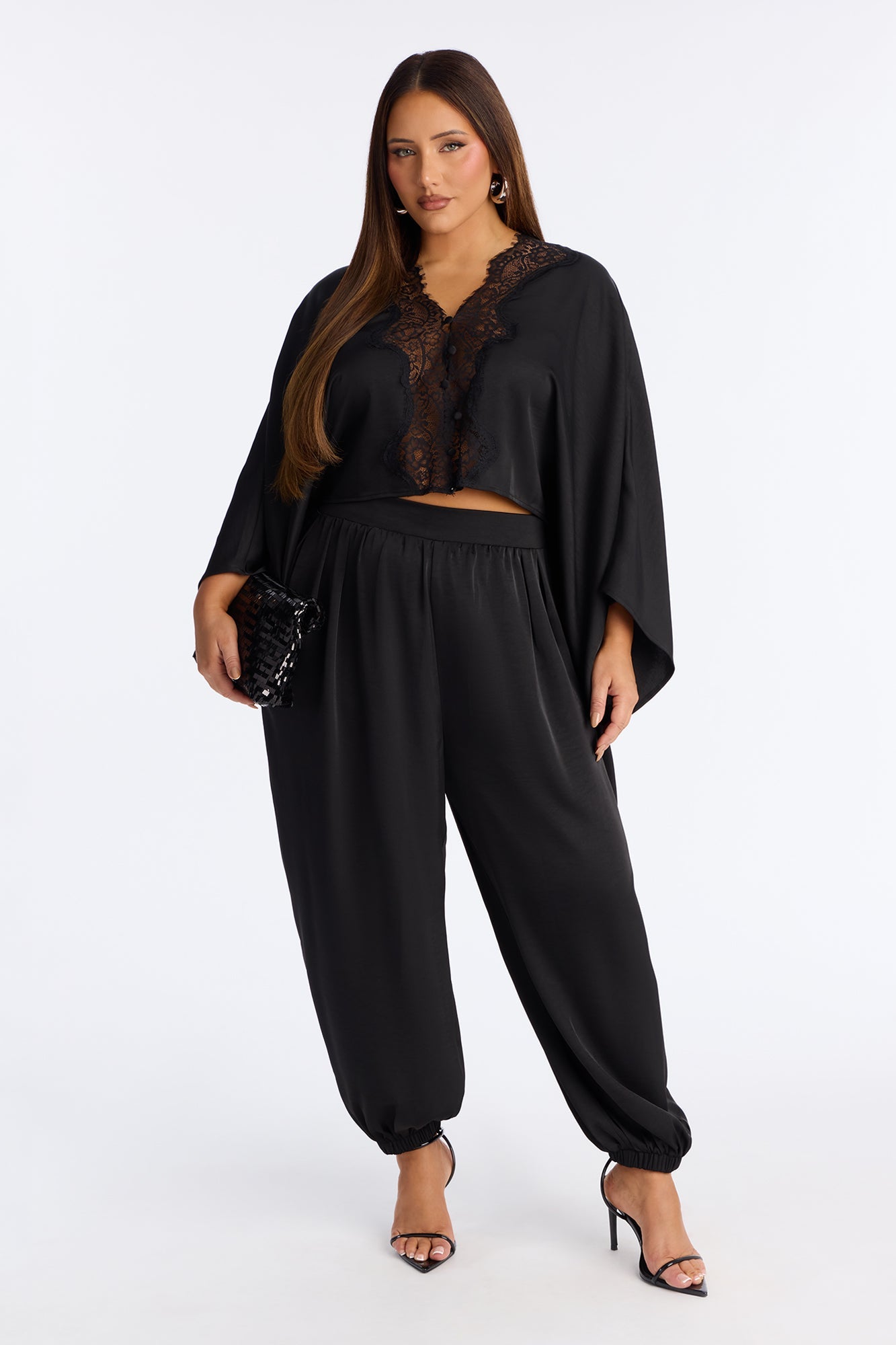Dawn Satin Balloon Pant Set - Black